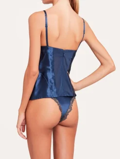 Blue Corset In Silk Satin With Frastaglio