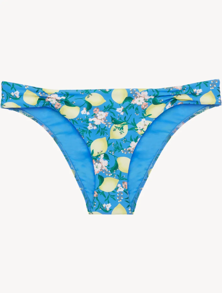 Blue Printed Bikini Brief With Pleat Detailing