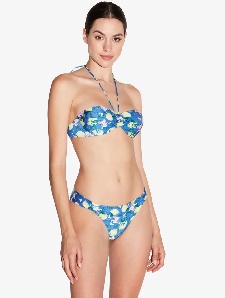 Blue Printed Bikini Brief With Pleat Detailing