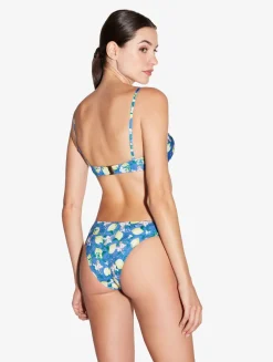 Blue Printed Bikini Brief With Pleat Detailing