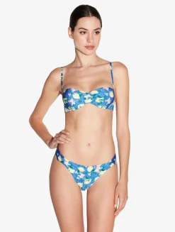 Blue Printed Bikini Brief With Pleat Detailing