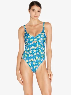 Blue Printed Cut-out Swimsuit