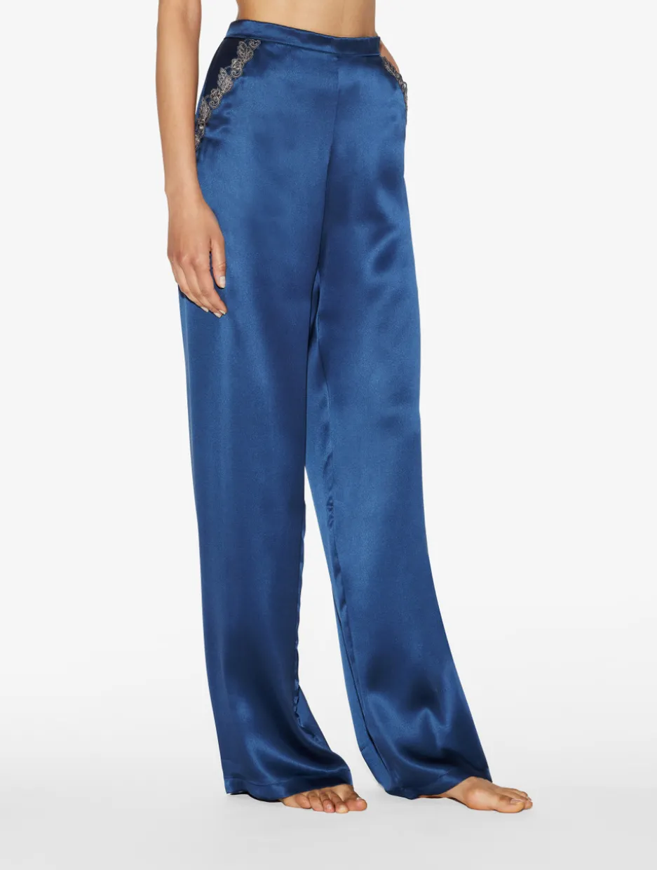 Blue Silk Long Pajamas With Frastaglio