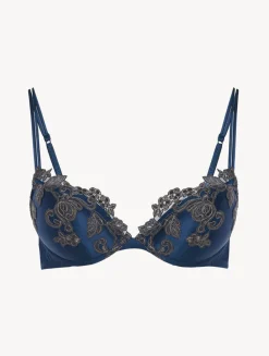 Blue Silk Push-up Bra With Frastaglio