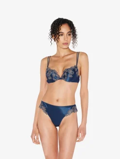 Blue Silk Push-up Bra With Frastaglio