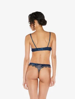 Blue Silk Satin G-string With Frastaglio