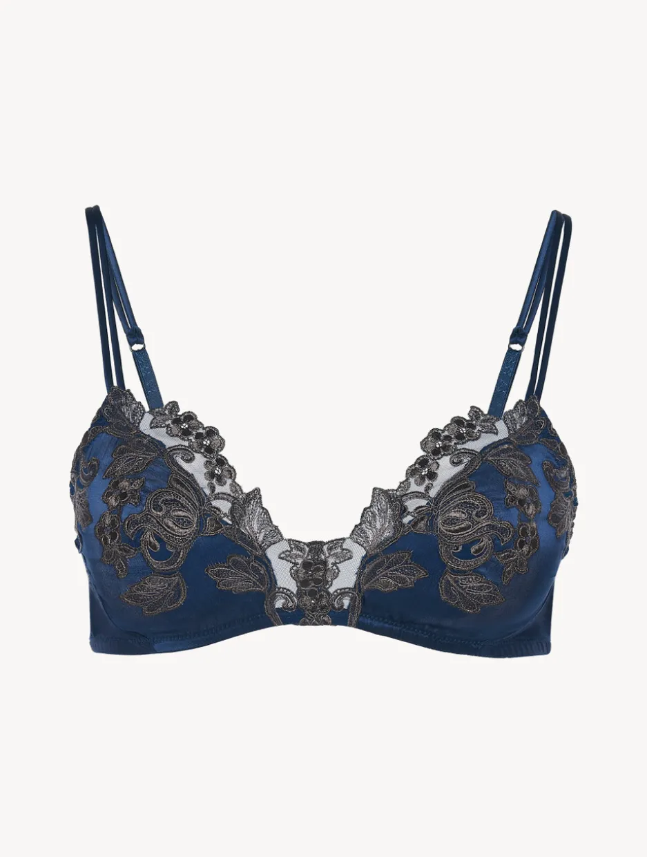 Blue Silk Triangle Bra With Frastaglio
