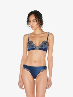 Blue Silk Triangle Bra With Frastaglio