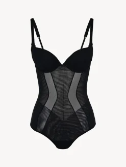 Bodysuit In Black Stretch Tulle