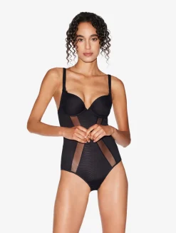 Bodysuit In Black Stretch Tulle
