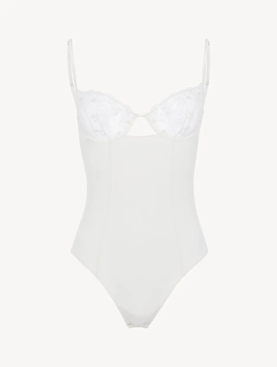 Bodysuit In Lys With Embroidered Tulle