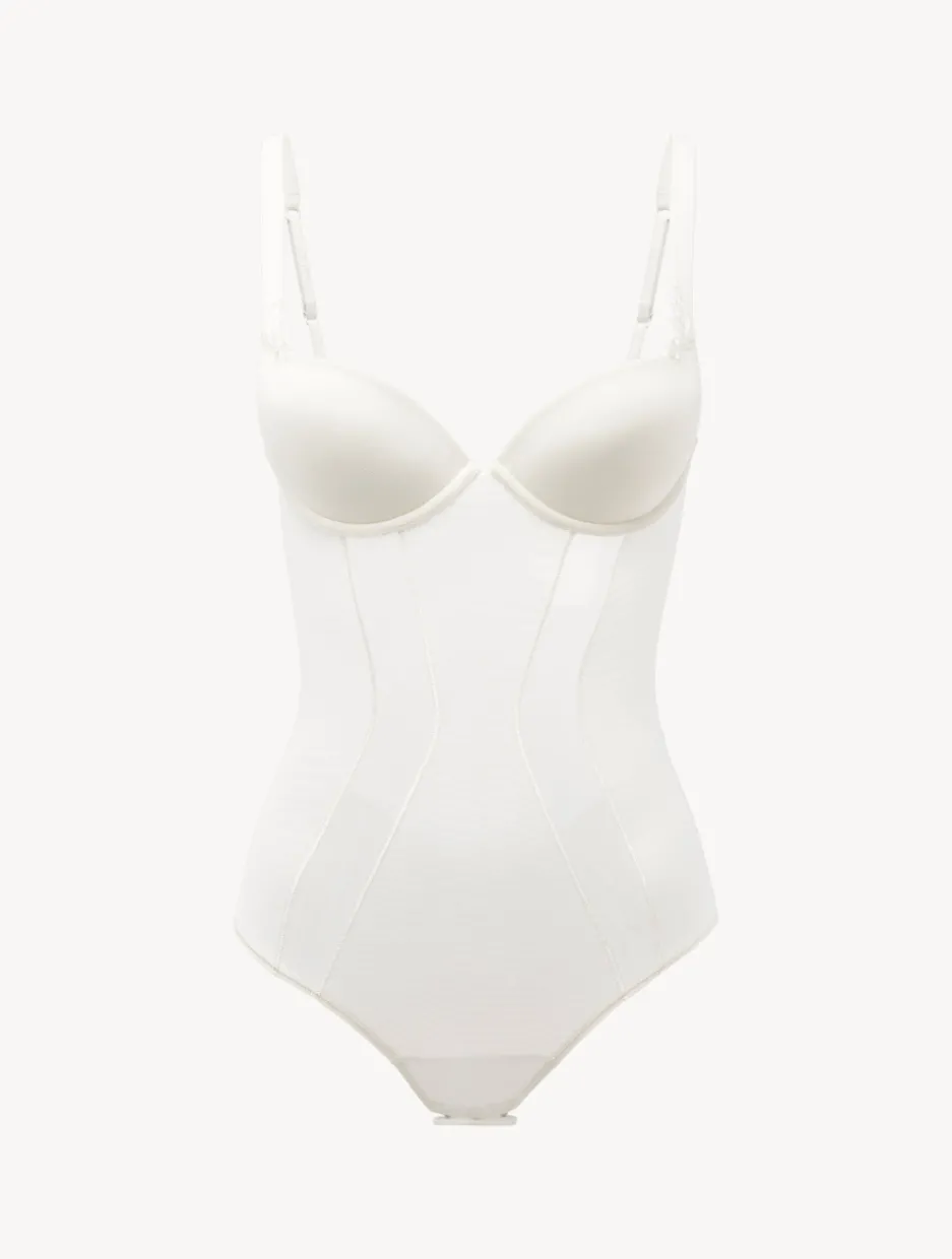 Bodysuit In Off-white Stretch Tulle