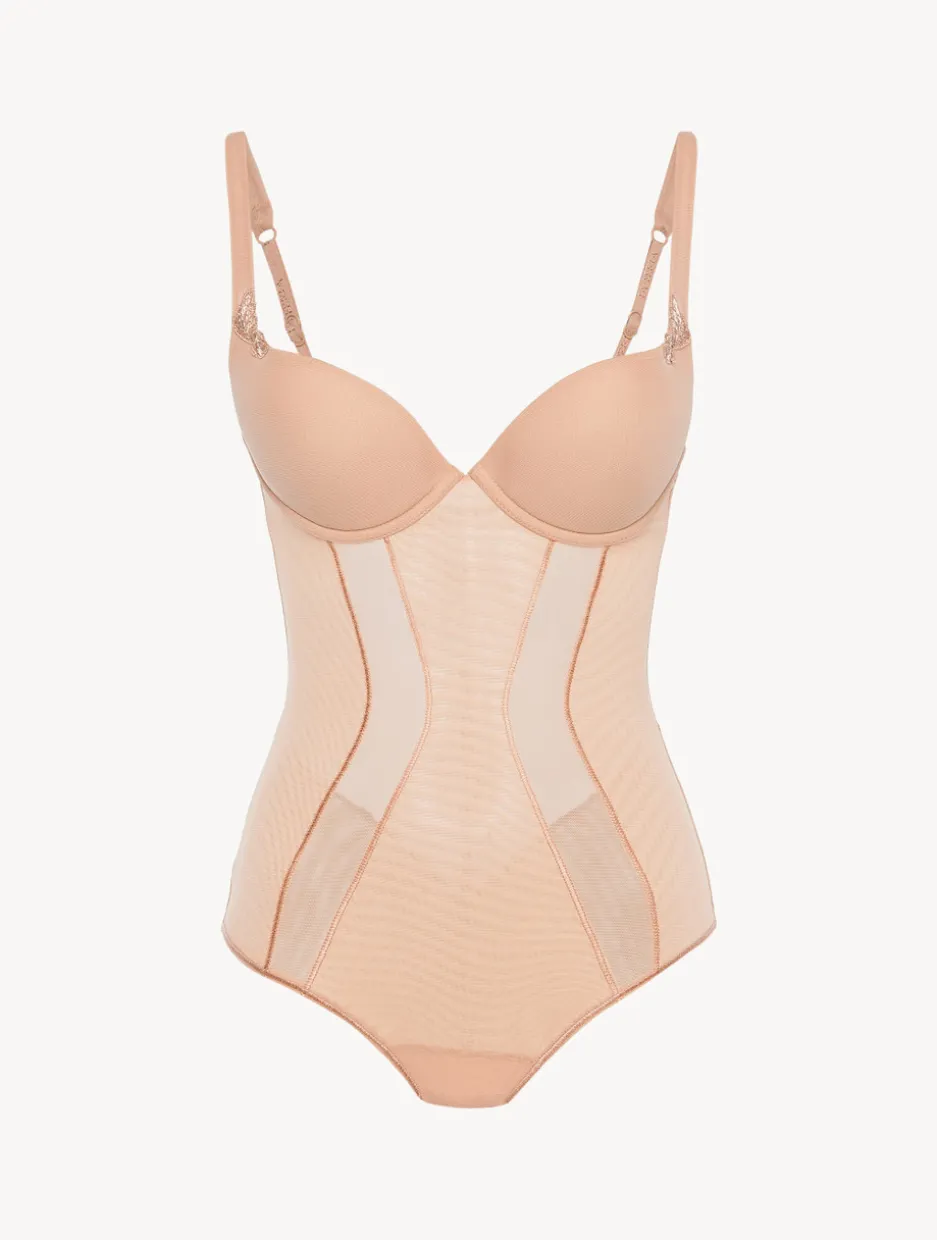 Bodysuit In Sand Stretch Tulle