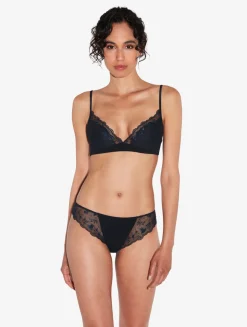 Bralette In Onyx With Embroidered Tulle