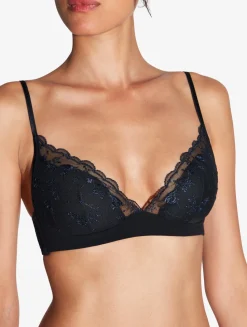 Bralette In Onyx With Embroidered Tulle