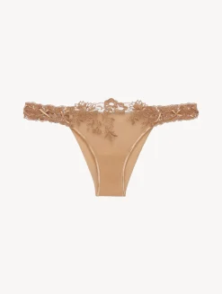 Brazilian Brief In Beige Lycra With Embroidered Tulle