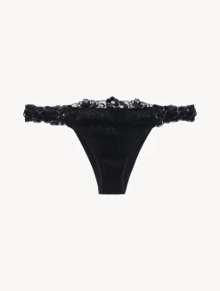 Brazilian Brief In Black Lycra With Embroidered Tulle