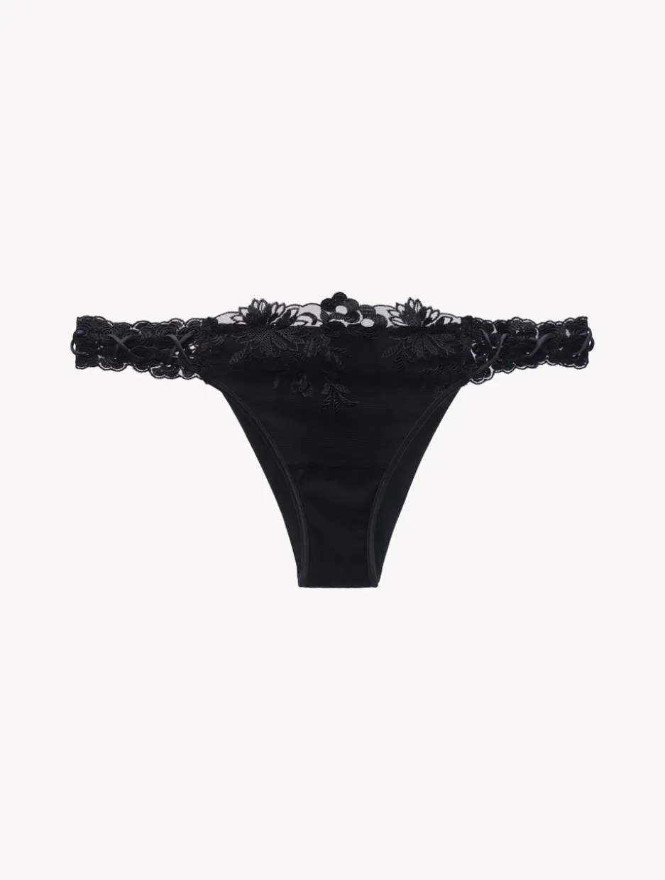 Brazilian Brief In Black Lycra With Embroidered Tulle