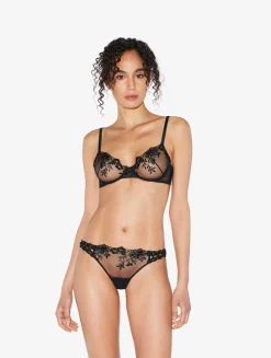 Brazilian Brief In Black Lycra With Embroidered Tulle