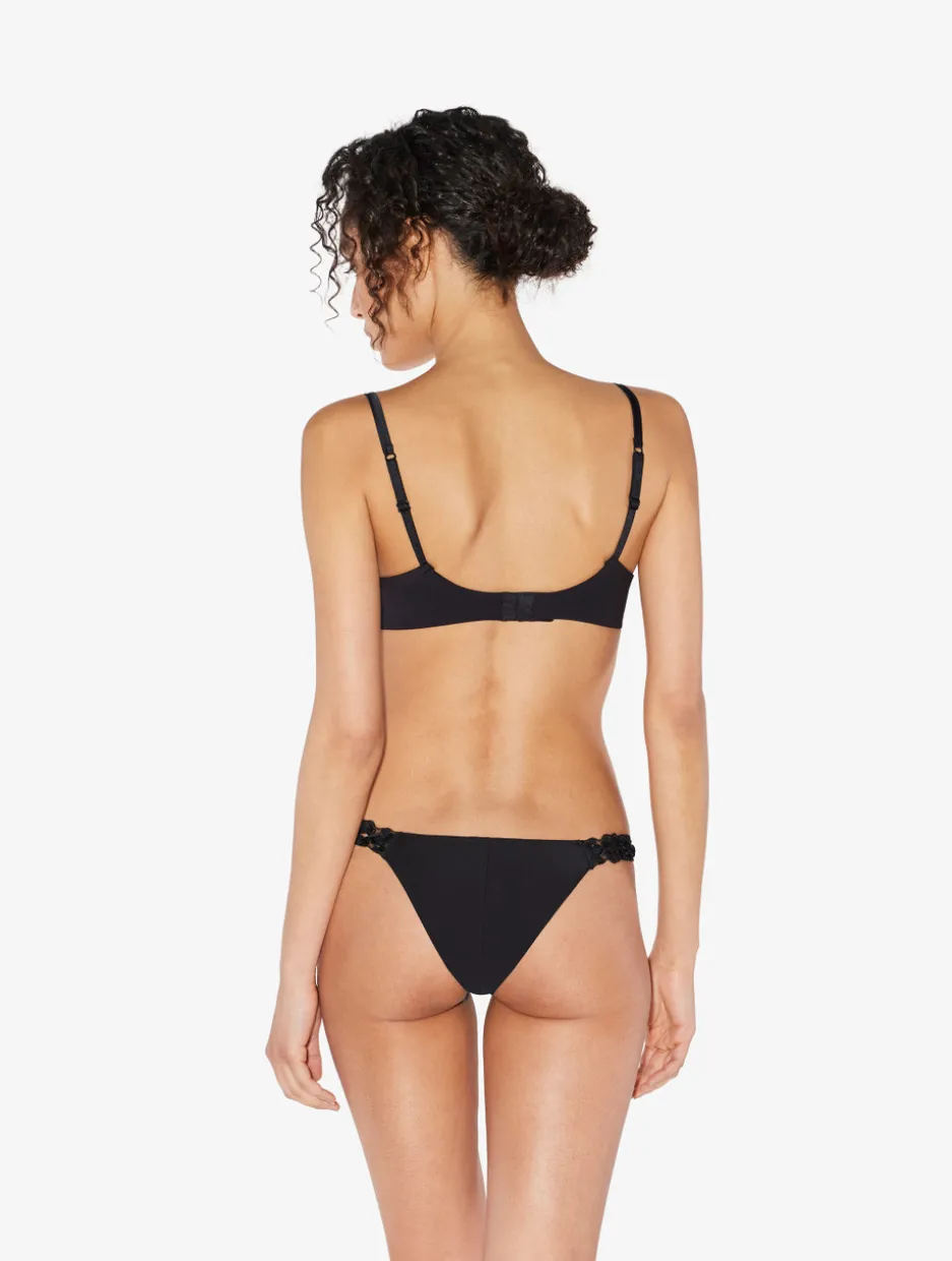 Brazilian Brief In Black Lycra With Embroidered Tulle