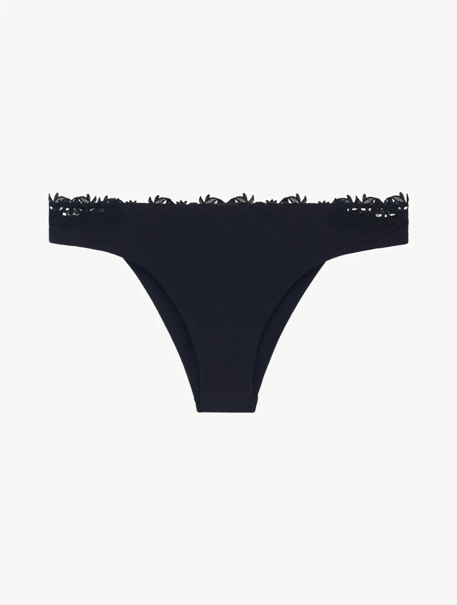 Brazilian Brief In Black Lycra With Macrame