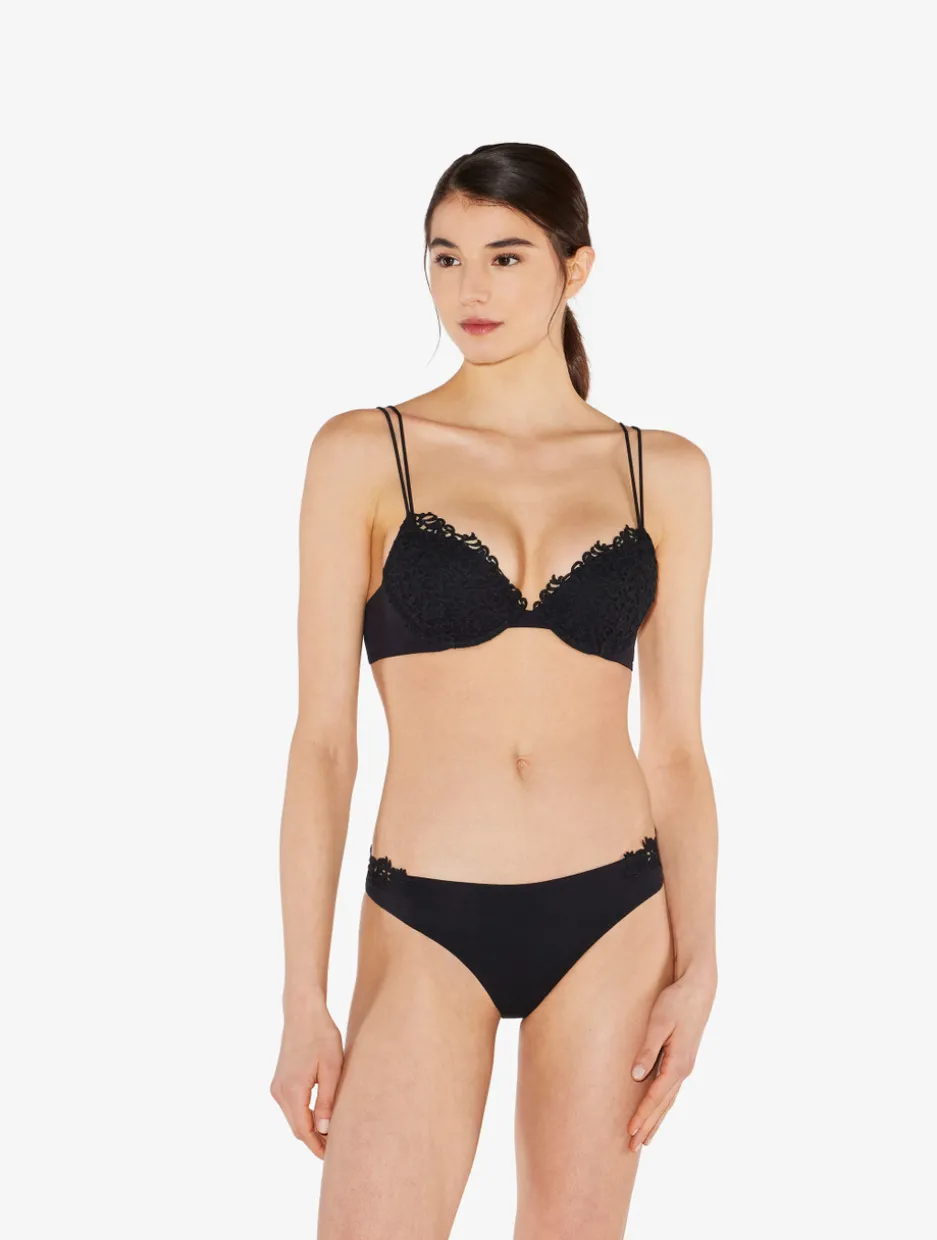Brazilian Brief In Black Lycra With Macrame