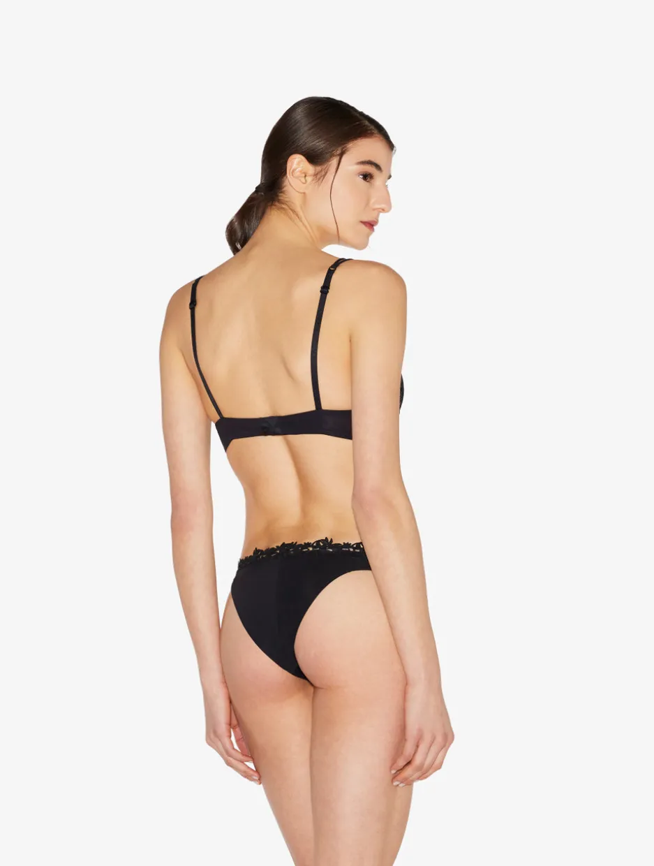 Brazilian Brief In Black Lycra With Macrame