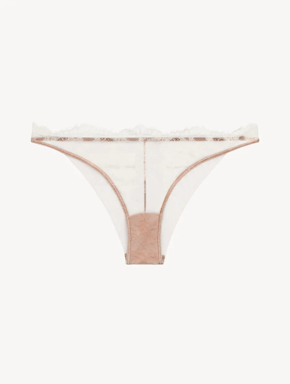 Brazilian Brief In Linen And Nude Rose With Leavers Lace