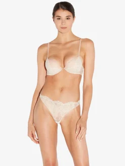 Brazilian Brief In Linen And Nude Rose With Leavers Lace