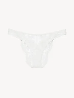 Brazilian Brief In Off White With Cotton Leavers Lace