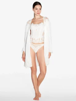 Brazilian Brief In Off White With Cotton Leavers Lace