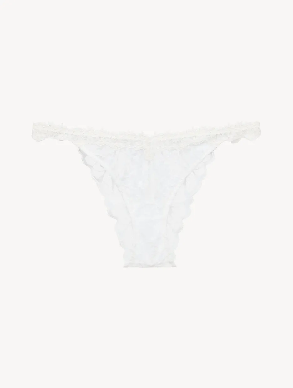 Brazilian Brief In Off White With Leavers Lace