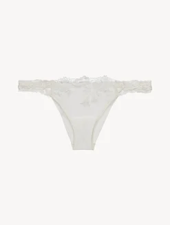 Brazilian Brief In Off-white Lycra With Embroidered Tulle