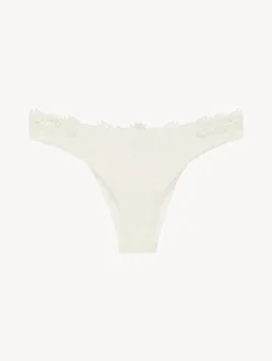 Brazilian Brief In Off-white Lycra With Macrame