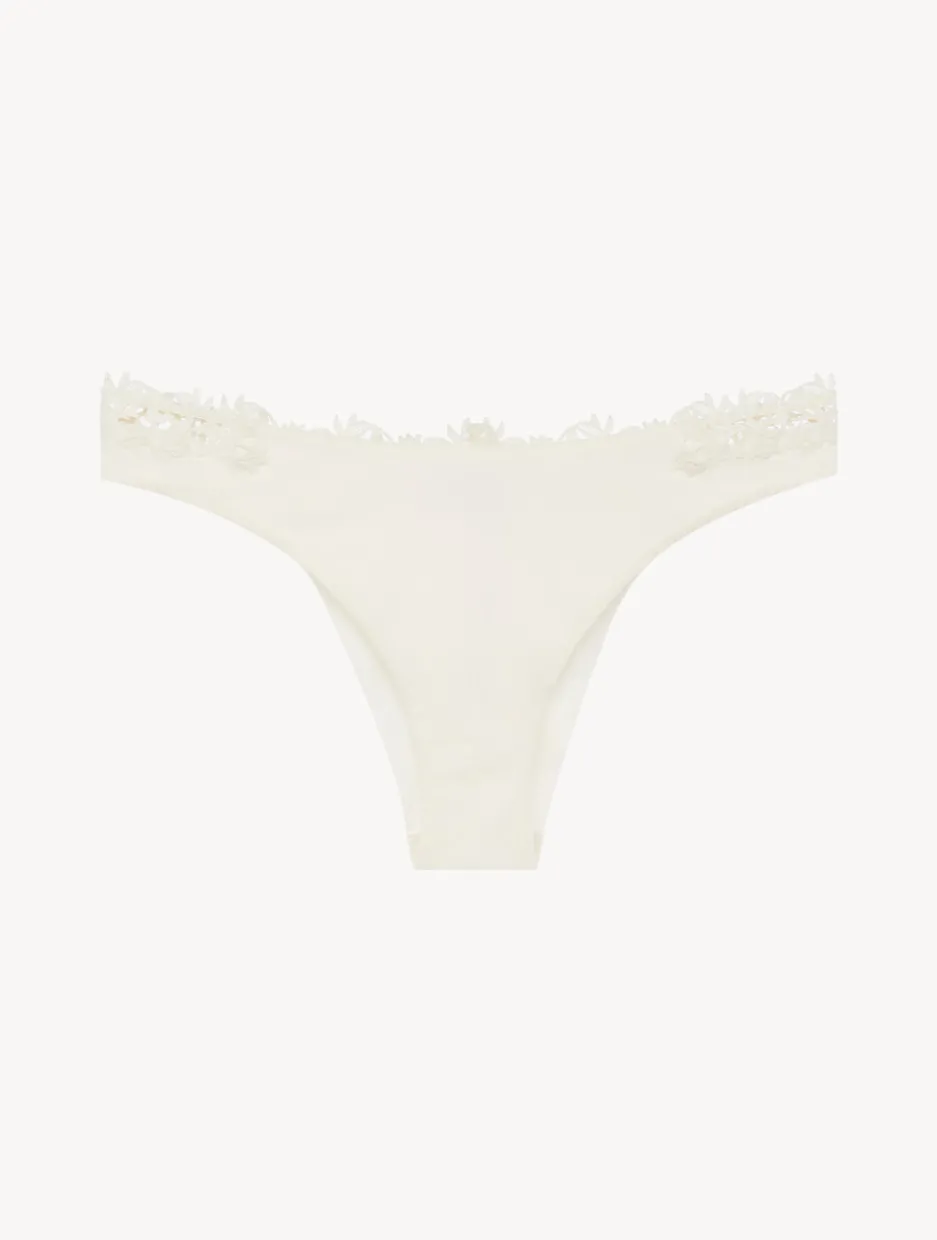 Brazilian Brief In Off-white Lycra With Macrame