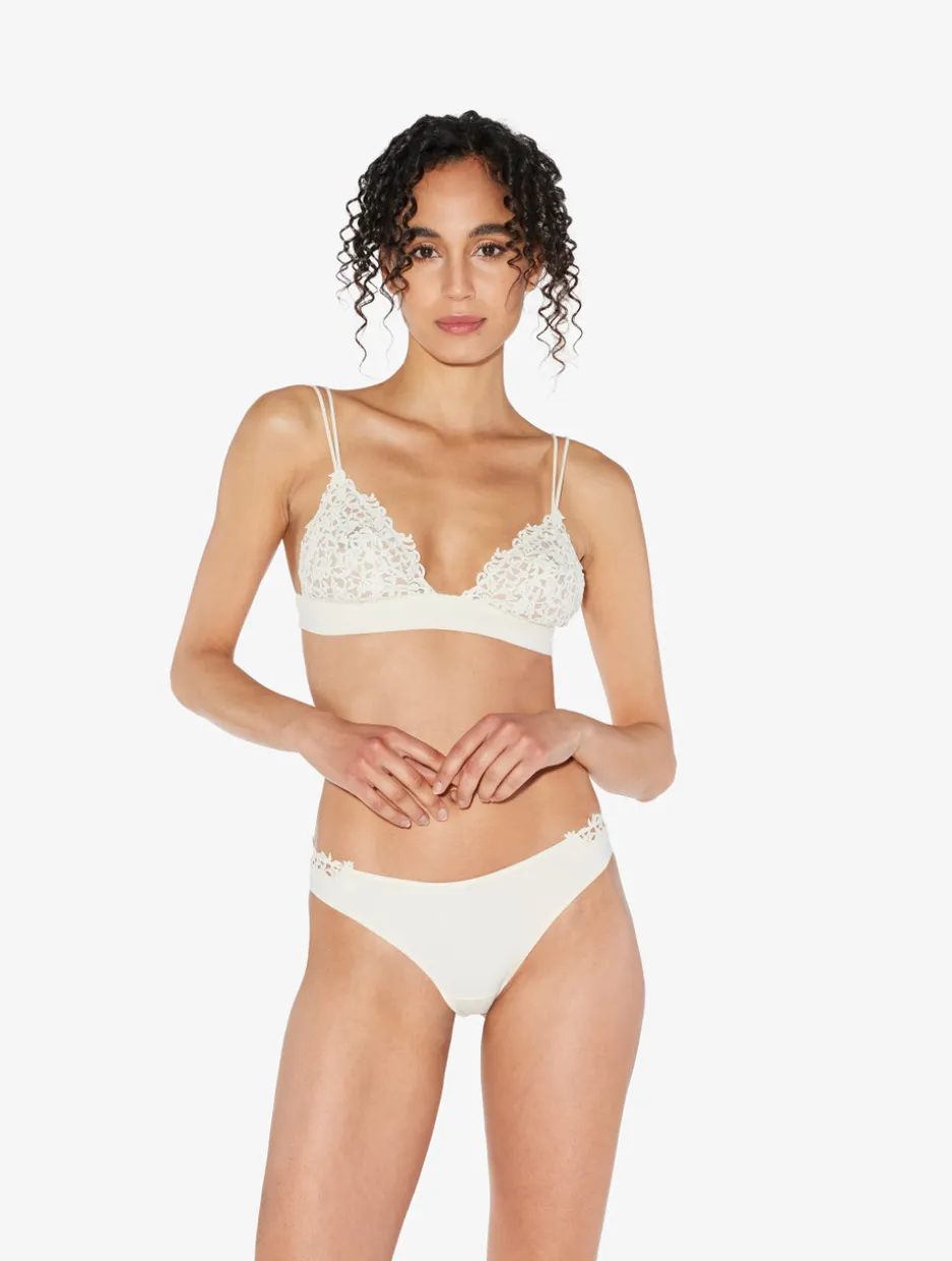 Brazilian Brief In Off-white Lycra With Macrame