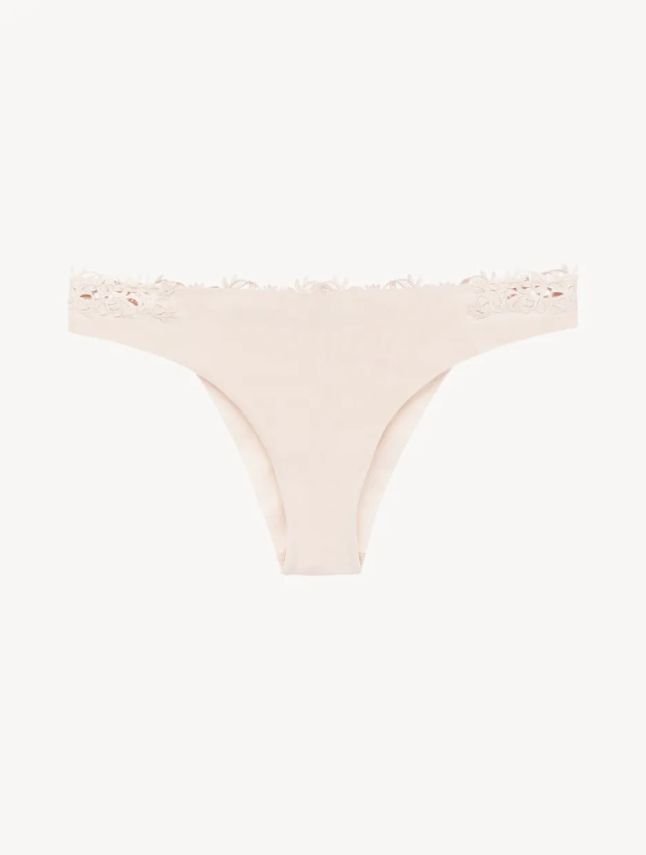 Brazilian Brief In Rose Beige Lycra With Macrame