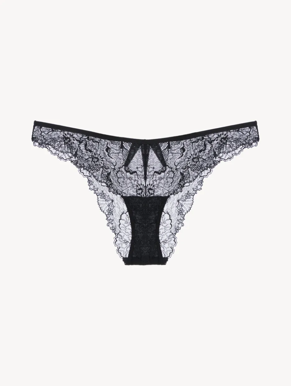 Brazilian Briefs In Black With Leavers Lace