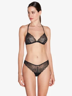 Brazilian Briefs In Black With Leavers Lace