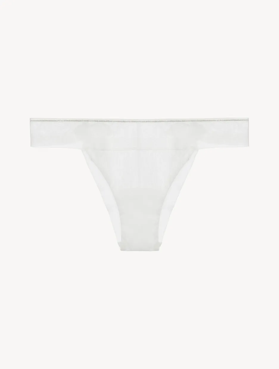Brazilian Briefs In Off-white Stretch Tulle