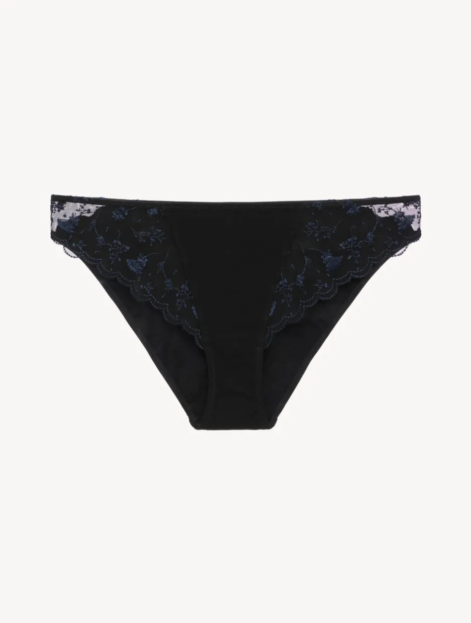 Briefs In Onyx With Embroidered Tulle