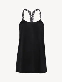Camisole In Black Modal With Embroidered Tulle