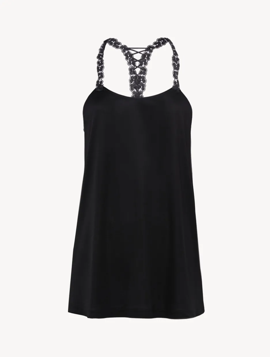Camisole In Black Modal With Embroidered Tulle
