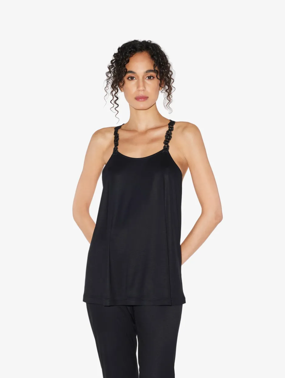 Camisole In Black Modal With Embroidered Tulle