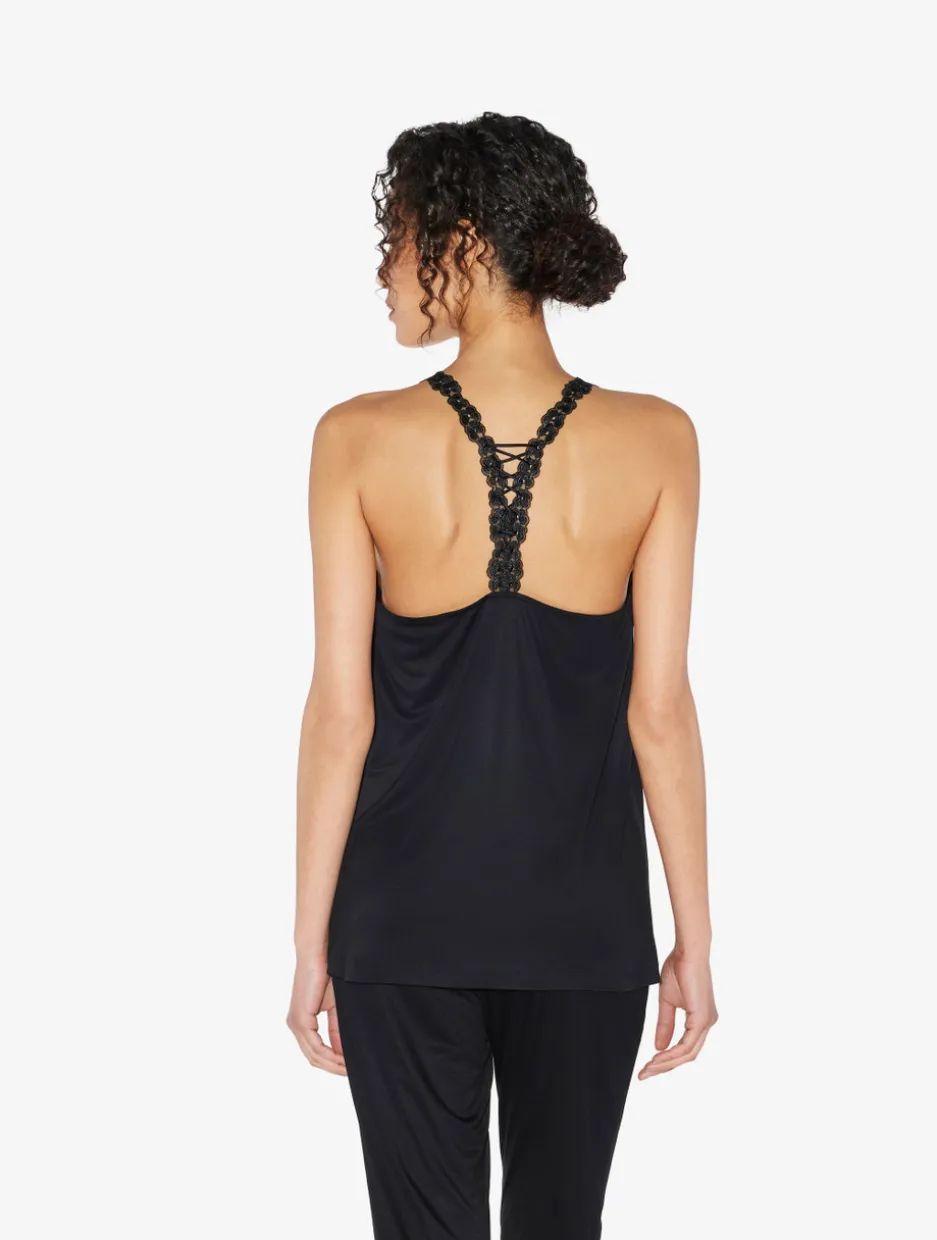 Camisole In Black Modal With Embroidered Tulle