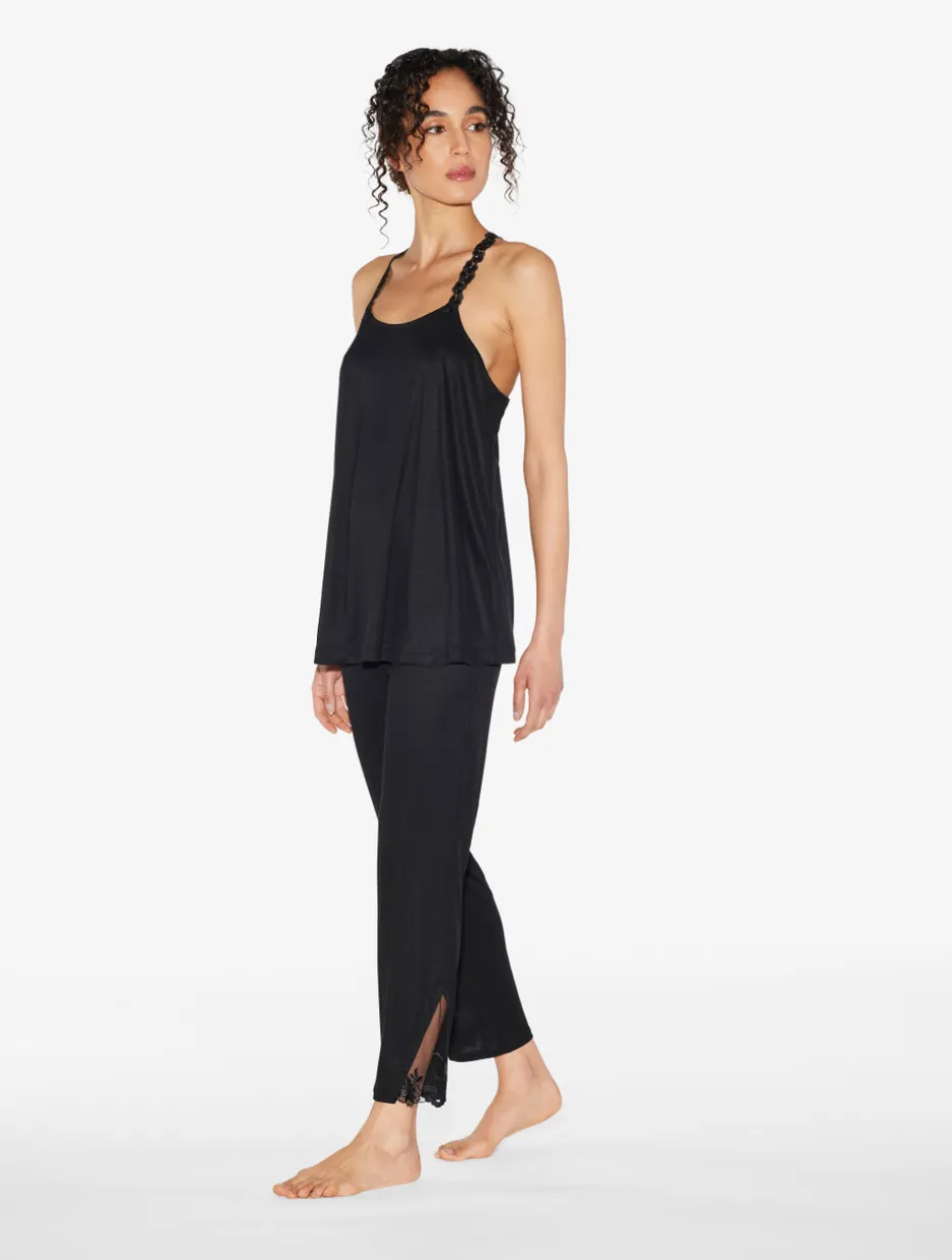 Camisole In Black Modal With Embroidered Tulle