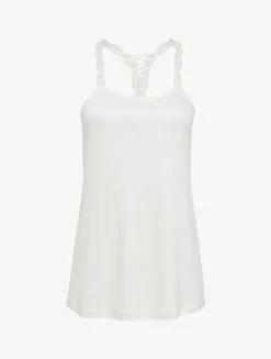 Camisole In Off-white Modal With Embroidered Tulle