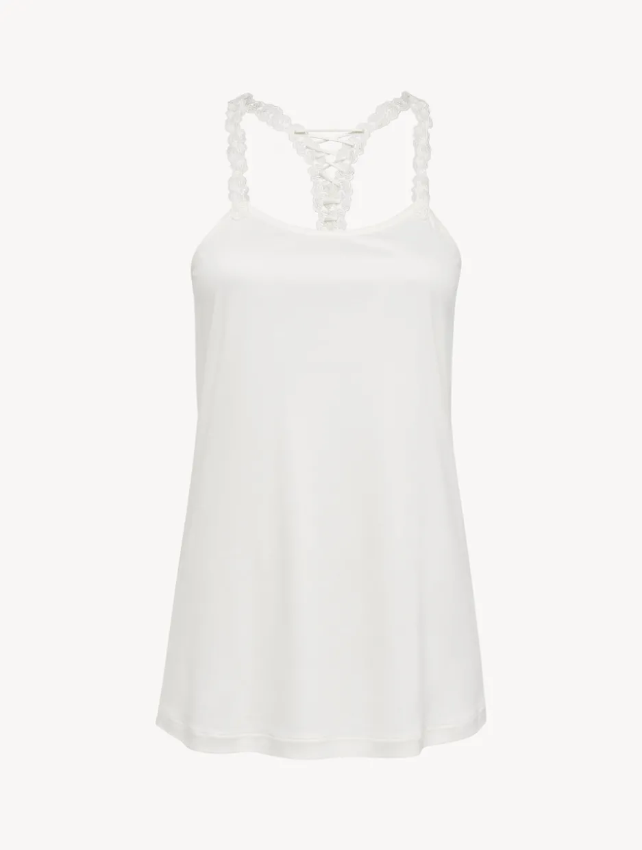 Camisole In Off-white Modal With Embroidered Tulle