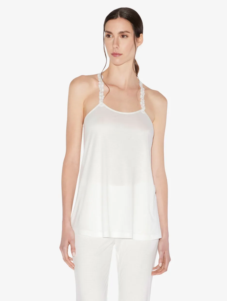 Camisole In Off-white Modal With Embroidered Tulle