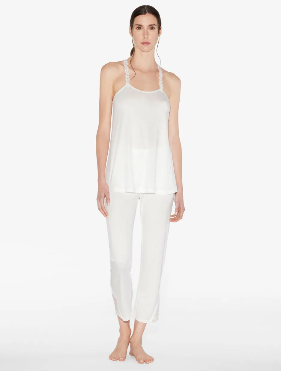Camisole In Off-white Modal With Embroidered Tulle